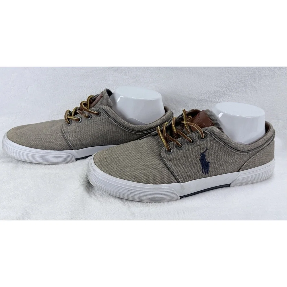 Polo Ralph Lauren Faxon Low Men's Gray‎ Canvas Sneaker Sz 8.5 Leather Laces